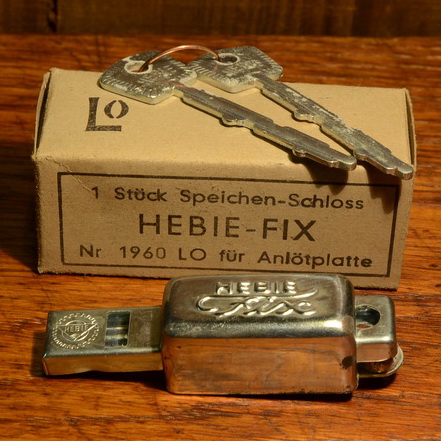 Speichenschloss, "HEBIE-FIX", (Hebie-Perfect) glanzverzinkt, für Anlötplatte , orig. 60/70er J. 