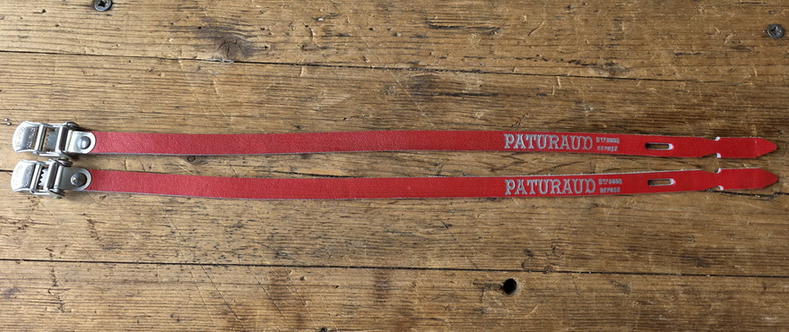Pedalriemen PATURAUD, NOS 50-70er Jahre, Leder, rot, beste Riemen Ihrer Zeit! 