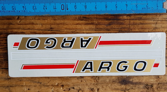 Aufkleber Schriftzugsatz Unterrohr "ARGO", passend für 60-80er Jahre Fahrräder, orig. alte Neuware, Maße siehe Bild 