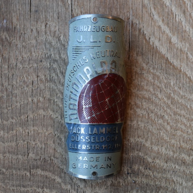 Steuerkopfschild Nationalrad Jack Lammel Düsseldorf, 30er Jahre, Originalschild aus Sammlungsbestand 