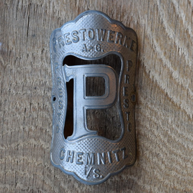 Steuerkopfschild Prestowerke, 10-20er Jahre, Originalschild aus Sammlungsbestand 