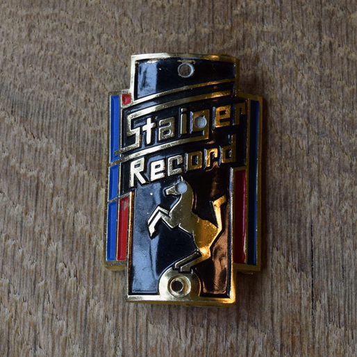 Steuerkopfschild Staiger Record (mit Zusatzbohrungen), 60er Jahre, Originalschild aus Sammlungsbestand 