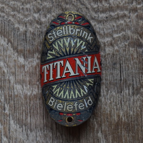 Steuerkopfschild Titania Stellbrink Bielefeld, 30er Jahre, Originalschild aus Sammlungsbestand 