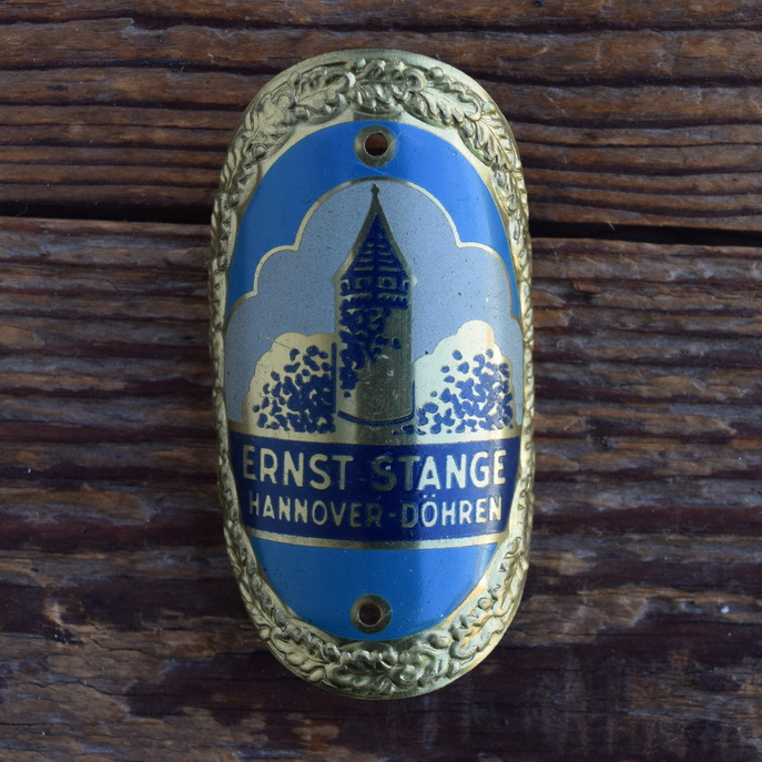 Steuerkopfschild  ERNST STANGE, 30er Jahre, Originalschild aus Sammlungsbestand 