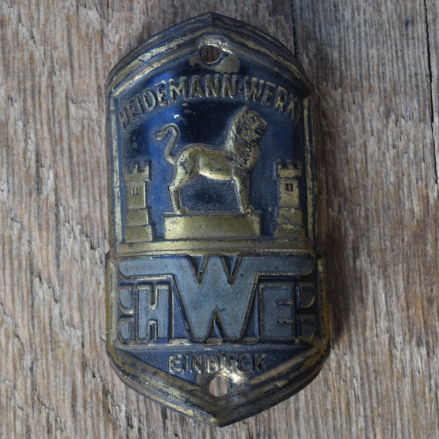 Steuerkopfschild HWE HEIDEMANN-WERKE EINBECK, 50er Jahre, Originalschild aus Sammlungsbestand 