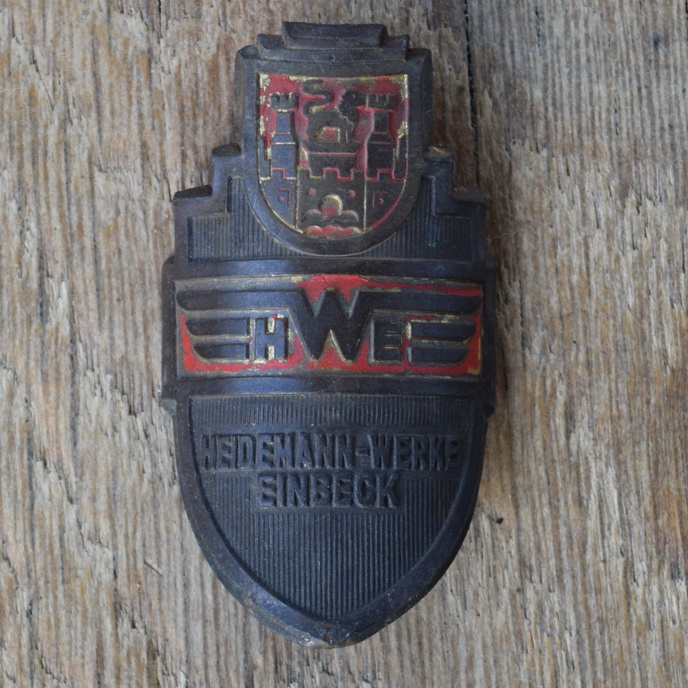 Steuerkopfschild HWE HEIDEMANN-WERKE EINBECK, 50er Jahre, Originalschild aus Sammlungsbestand 