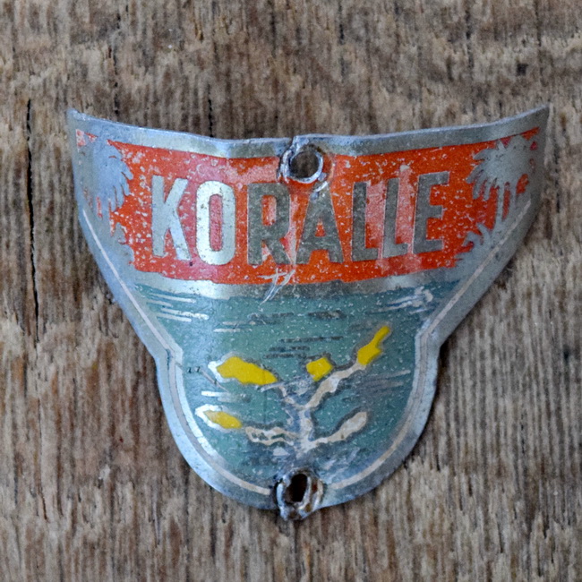 Steuerkopfschild KORALLE, 50er Jahre, Originalschild aus Sammlungsbestand 