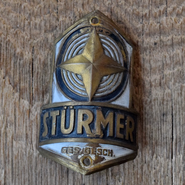 Steuerkopfschild STÜRMER, 50er Jahre, Originalschild aus Sammlungsbestand 