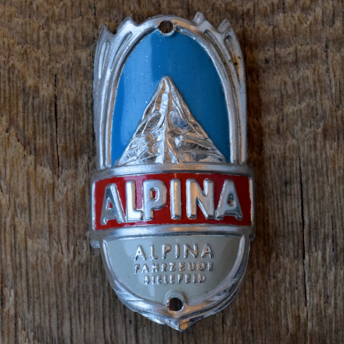Steuerkopfschild ALPINA, 50er Jahre, Originalschild aus Sammlungsbestand 