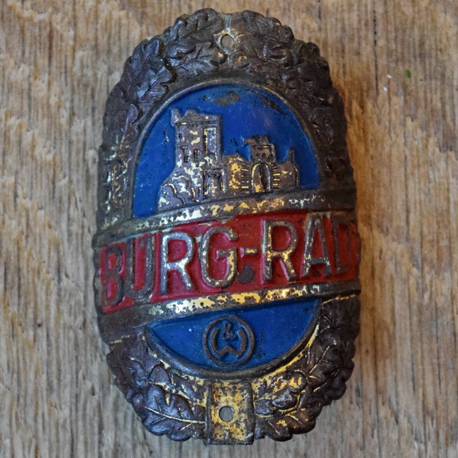 Steuerkopfschild BURG-RAD, 50er Jahre, Originalschild aus Sammlungsbestand 