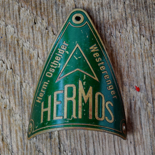 Steuerkopfschild HERMOS, 30er Jahre, Originalschild aus Sammlungsbestand 