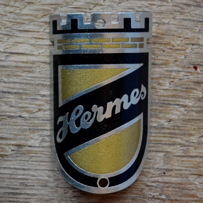 Steuerkopfschild HERMES, 50er Jahre, Originalschild aus Sammlungsbestand 