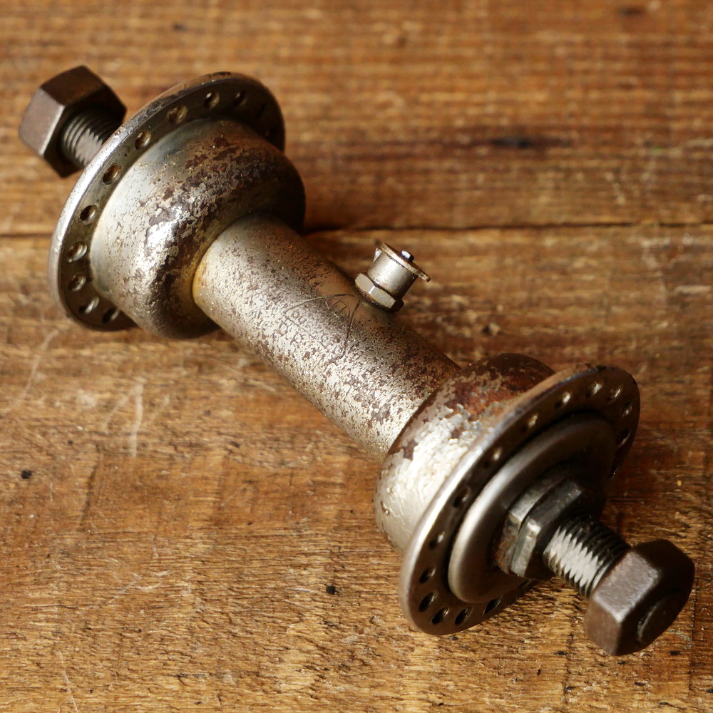 Nabe Vorderrad Fahrrad, DÜRKOPP, verchromt, 30er/40er J., 1/4 Zoll Kugeln, Einbaumaß ca. 91 mm, 36 Loch, gebr. 