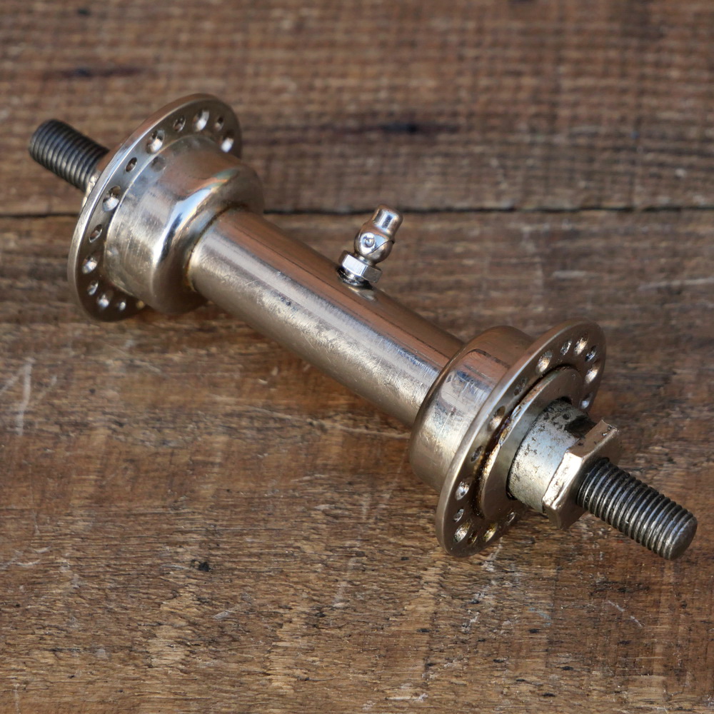Nabe Vorderrad Fahrrad, vernickelt, 20er/30er J., Einbaumaß ca. 91 mm, 36 Loch, gebr. 