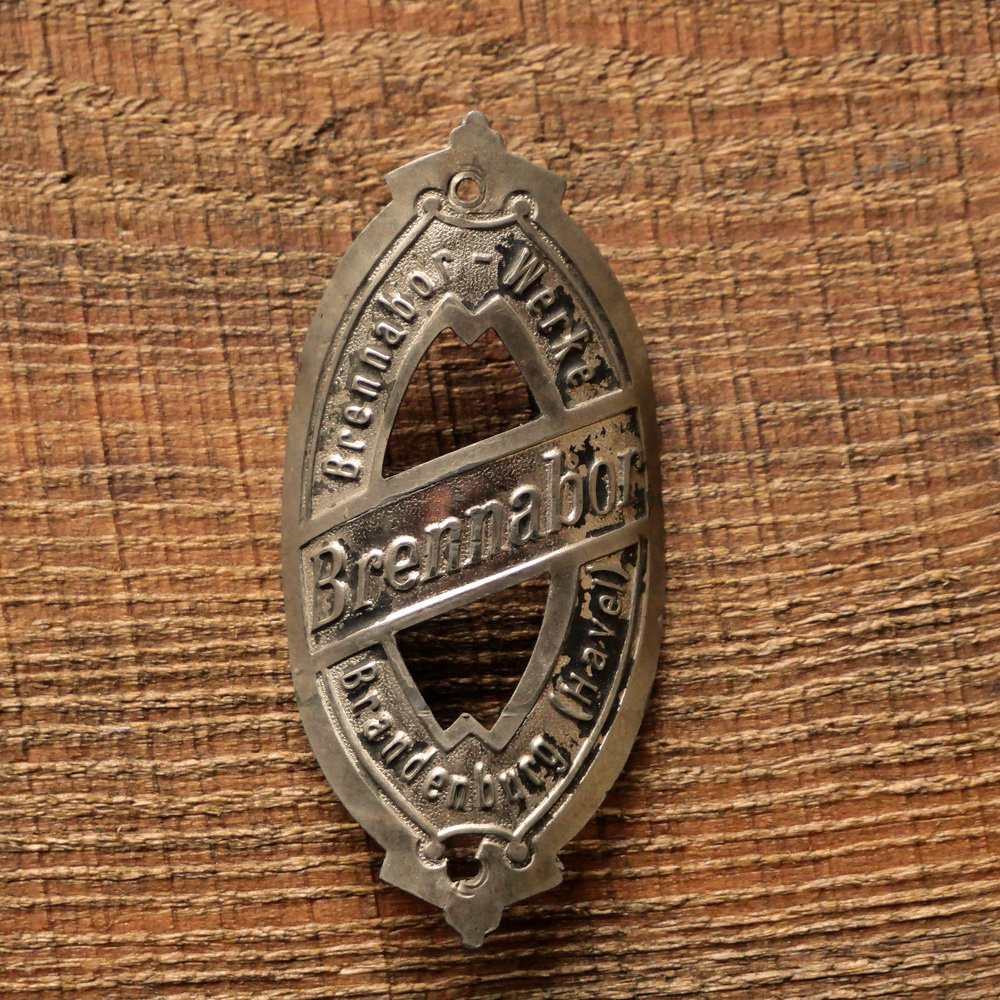 Steuerkopfschild BRENNABOR, Messing vernickelt, original Ende 20er/Anfang 30er Jahre, gebr. 