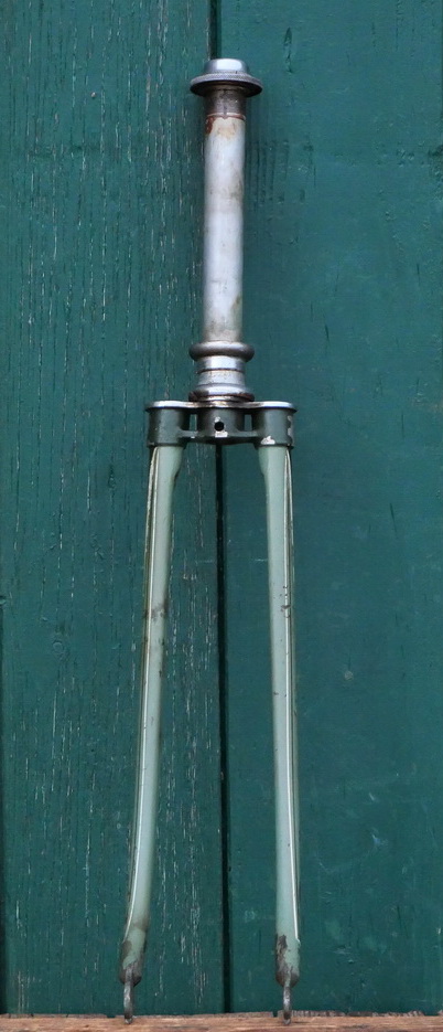 Fahrradgabel 26 Zoll EXPRESS, lindgrün, Strahlen weiß /dunkelgrün, Linien silber, für Sportrad 50er J., gebr. 