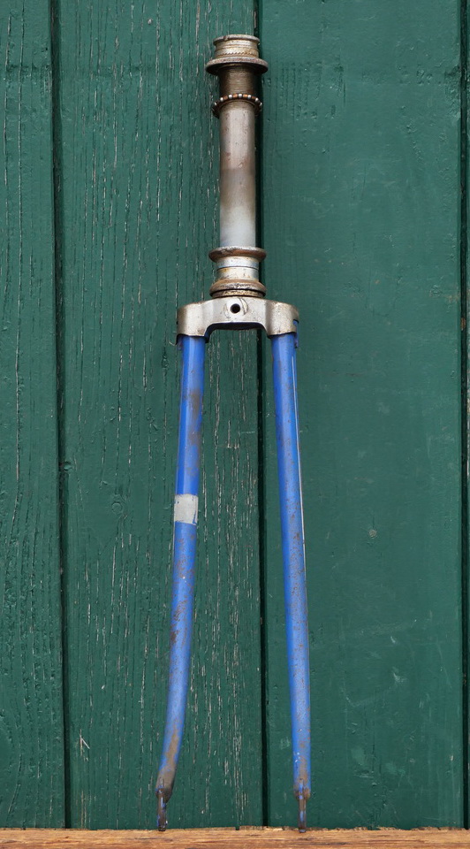 Fahrradgabel, 26 Zoll, blau, Linien weiß/gold, für Sportrad, 50er J., inkl. Steuersatz, gebr. 