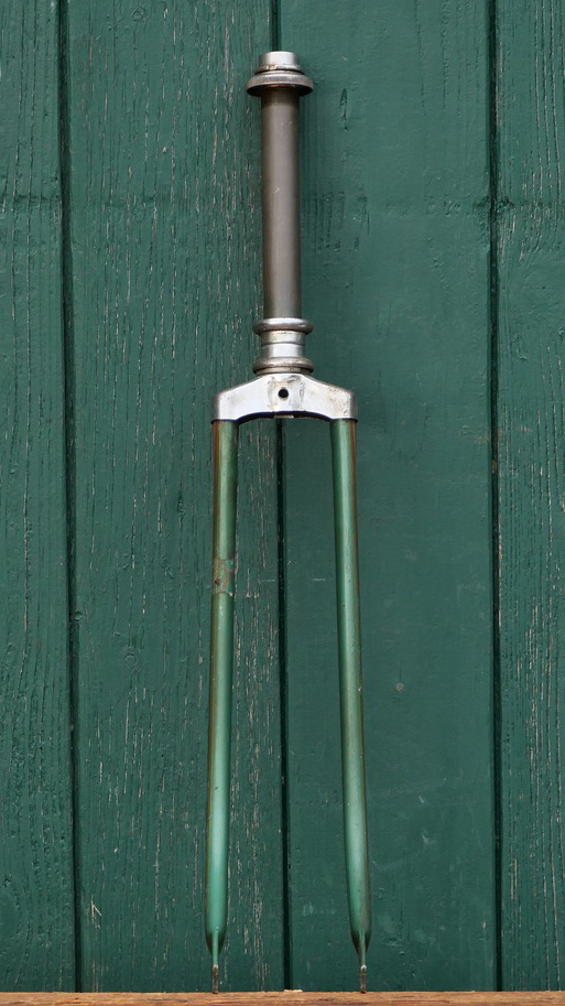 Fahrradgabel, 28 Zoll, grün, Linien Gold/rot, für Tourenrad, 40er/50er J., inkl. Steuersatz, gebr. 