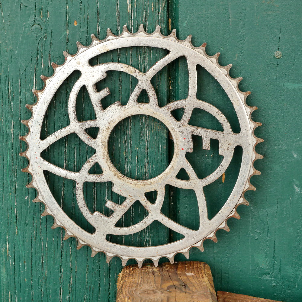 Kettenblatt EXELSIOR, 30er J., 1/2 Zoll, verchromt, Gewinde-Durchmesser 55 mm, 46 Zähne, gebr. 