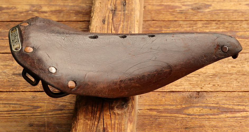 Sattel, Herren, BROOKS B15, 30er-50er J., für Rennrad, Leder braun, Gestell schwarz, gebr. 