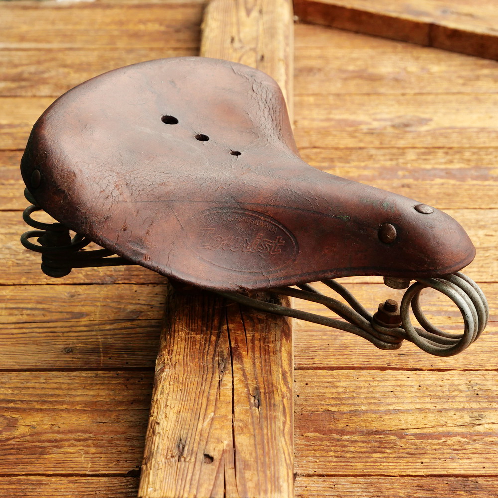 Sattel STADION Mod. Tourist, für Herrenrad, Leder, braun, Gestell kadmiert, Tschecheslowakei 50er/60er J., gebr. 