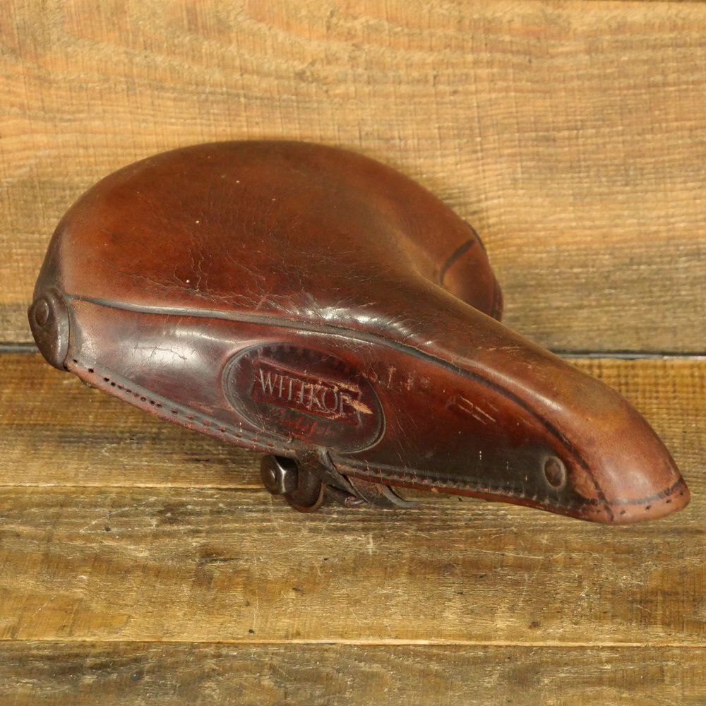 Sattel, Herren, WITTKOP, 50er J., für Sportrad, Leder braun, Gestell verchromt, gebr. 