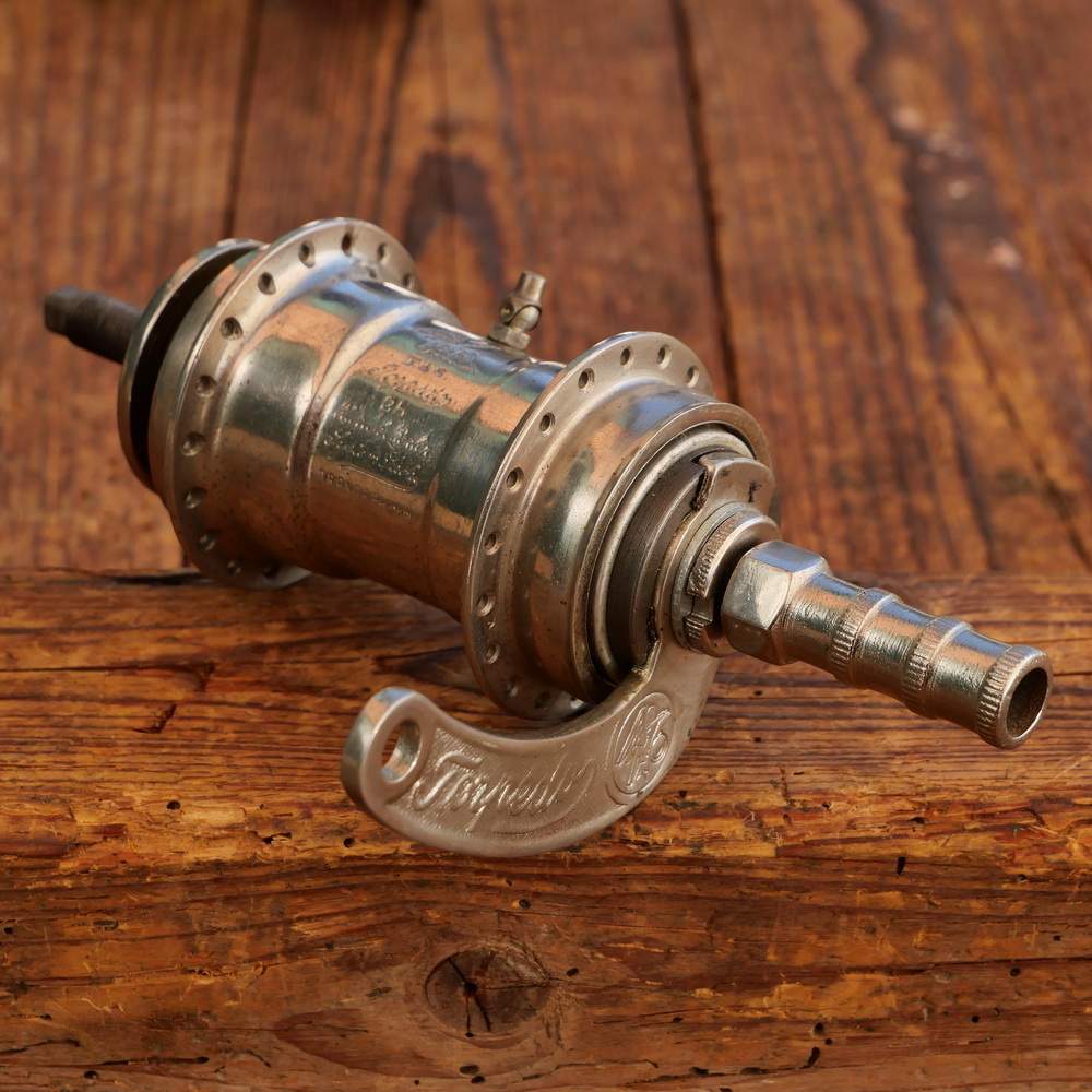 Nabe Hinterrad Fahrrad, F+S Torpedo Mod. 09, Bj. 1925, vernickelt, restauriert 