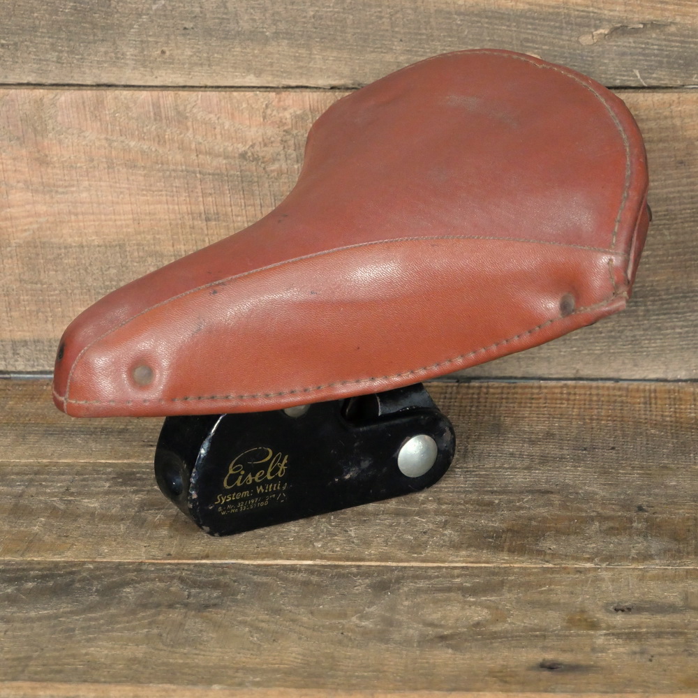 Sattel EISELT, Herren-Schwingsattel, Lefa rotbraun, Gestell schwarz lackiert, DDR 50er J., gebr. 