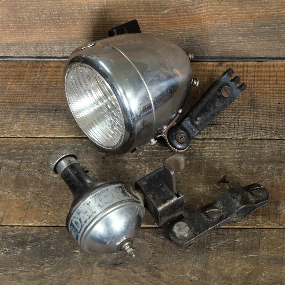 Beleuchtungsset DAIMON, für Fahrrad oder Motorfahrrad, orig. 30er J., vechromt/lackiert, gebr. 