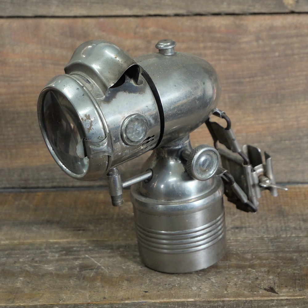 Karbidlampe WIPPERMANN, für Fahrrad, orig. 1920er J., vernickelt, gebr. 