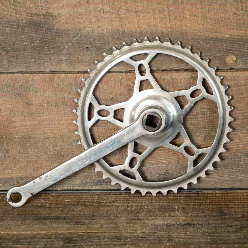 Kettenblatt OPEL, mit Kurbel, 1920er-30er J., 1/2 Zoll, 46 Zähne, vernickelt, gebr. 