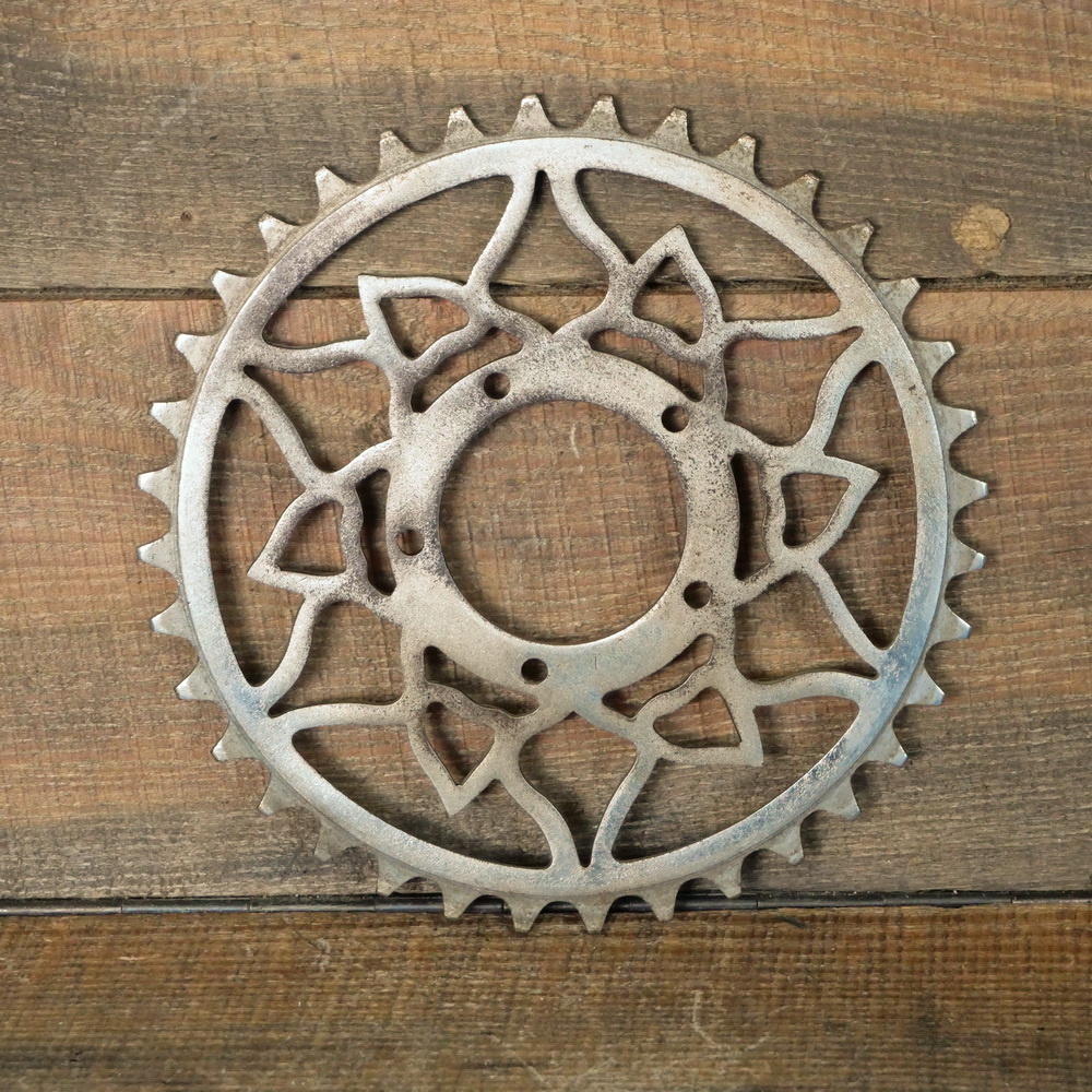 Kettenblatt EDELWEISS, 1920er/30er J., 5/8 Zoll, 36 Zähne, 5-Punkt Verschraubung, vernickelt, NOS 