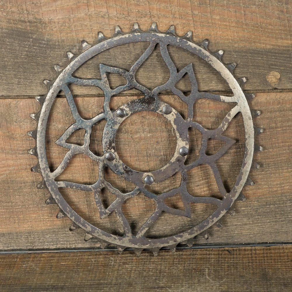 Kettenblatt EDELWEISS, 1920er J., 5/8 Zoll, 41 Zähne, 5-Punkt Verschraubung, Nickelreste, gebr. 