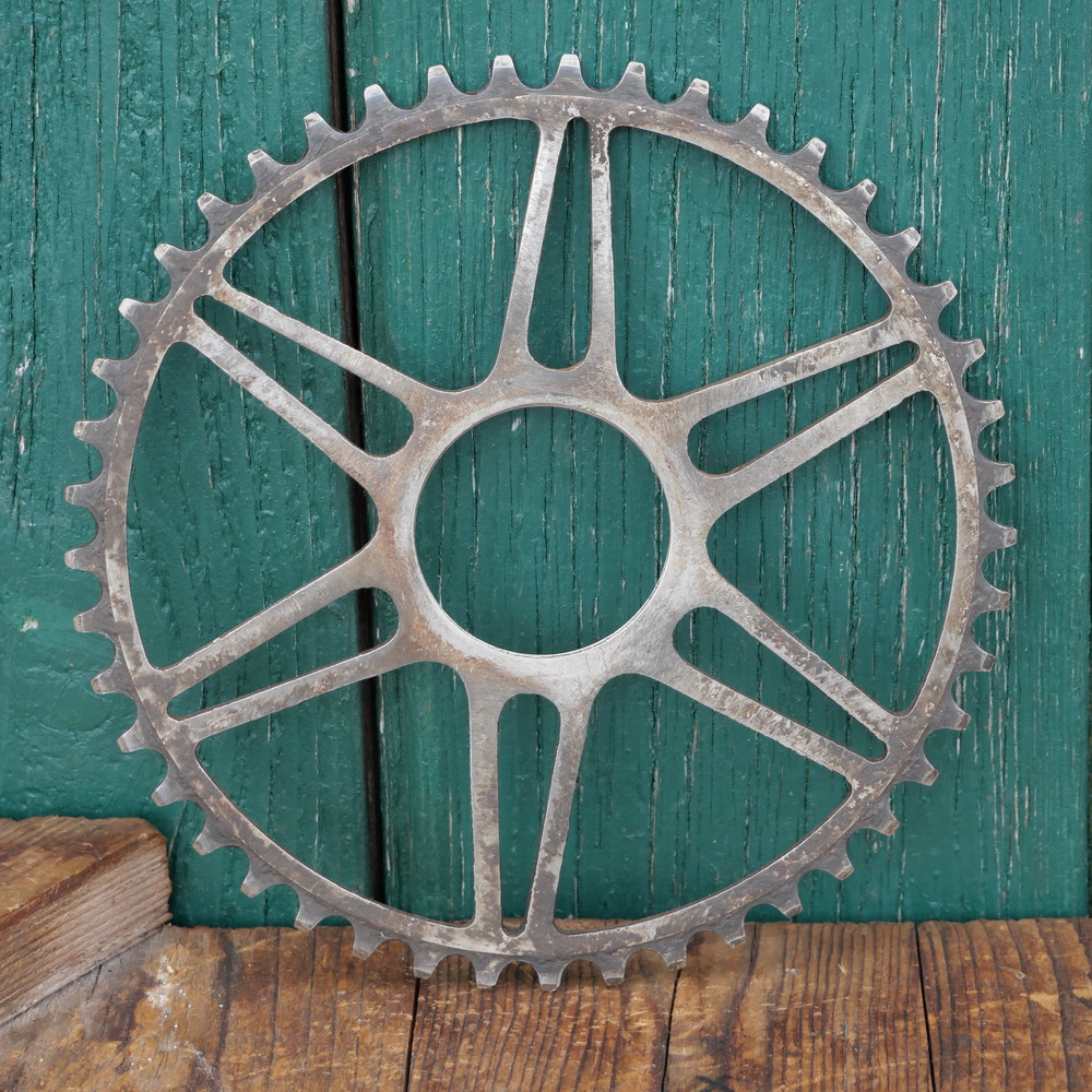 Kettenblatt universal, 20er/30er J., 1/2 Zoll, vernickelt, Gewinde-Durchmesser 50mm, 45 Zähne, gebr. 