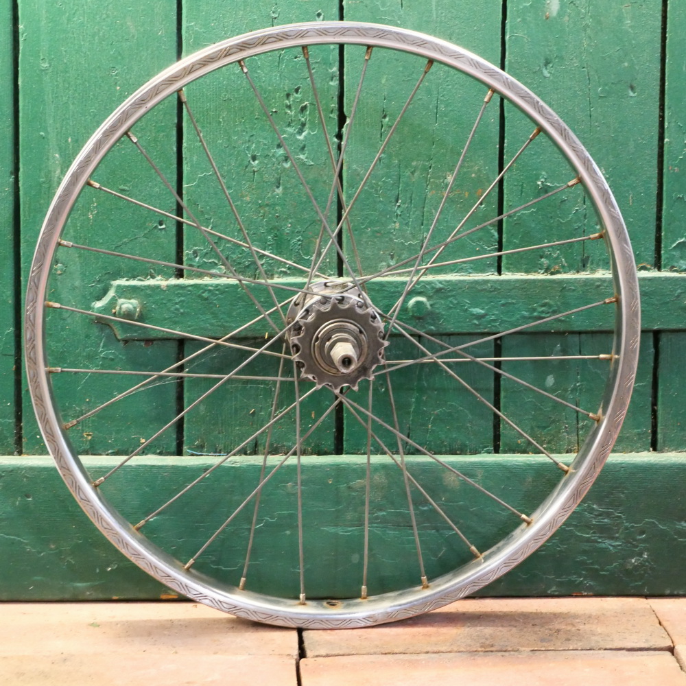 Hinterrad 20 Zoll (406), für Drahtbereifung, Stahl-Felge verchromt, original 60er/70er J., SACHS 3-Gang Mod. 415, gebr. 