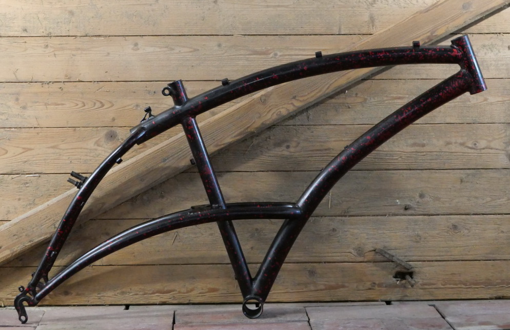 Fahrradrahmen, Stahl, Herrenausführung für MTB 26 Zoll, 90er J., schwarz/weinrot, Rahmenhöhe 45 cm, NOS 