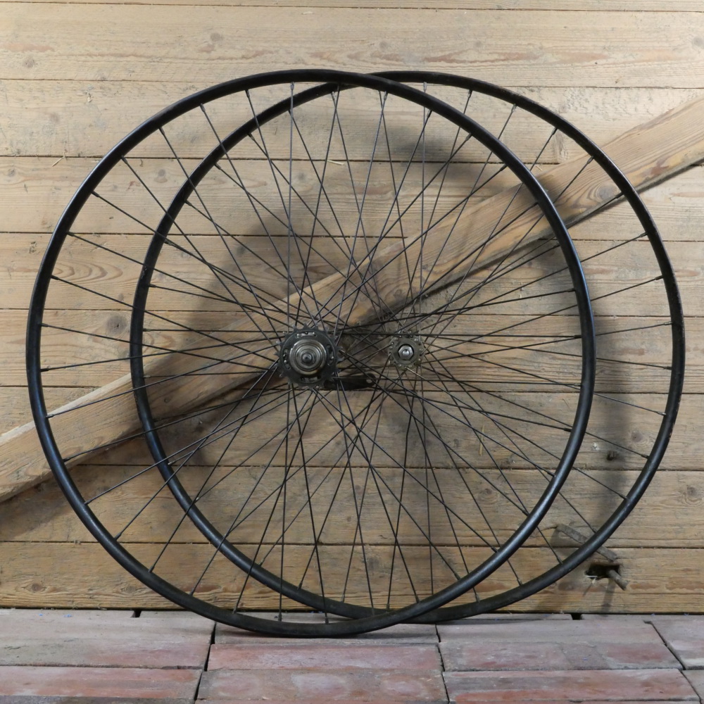 Laufradsatz 28 Zoll (635) für Wulstbereifung, 1927, schwarz, Naben vernickelt, F&S Torpedo-Nabe, gebr. 