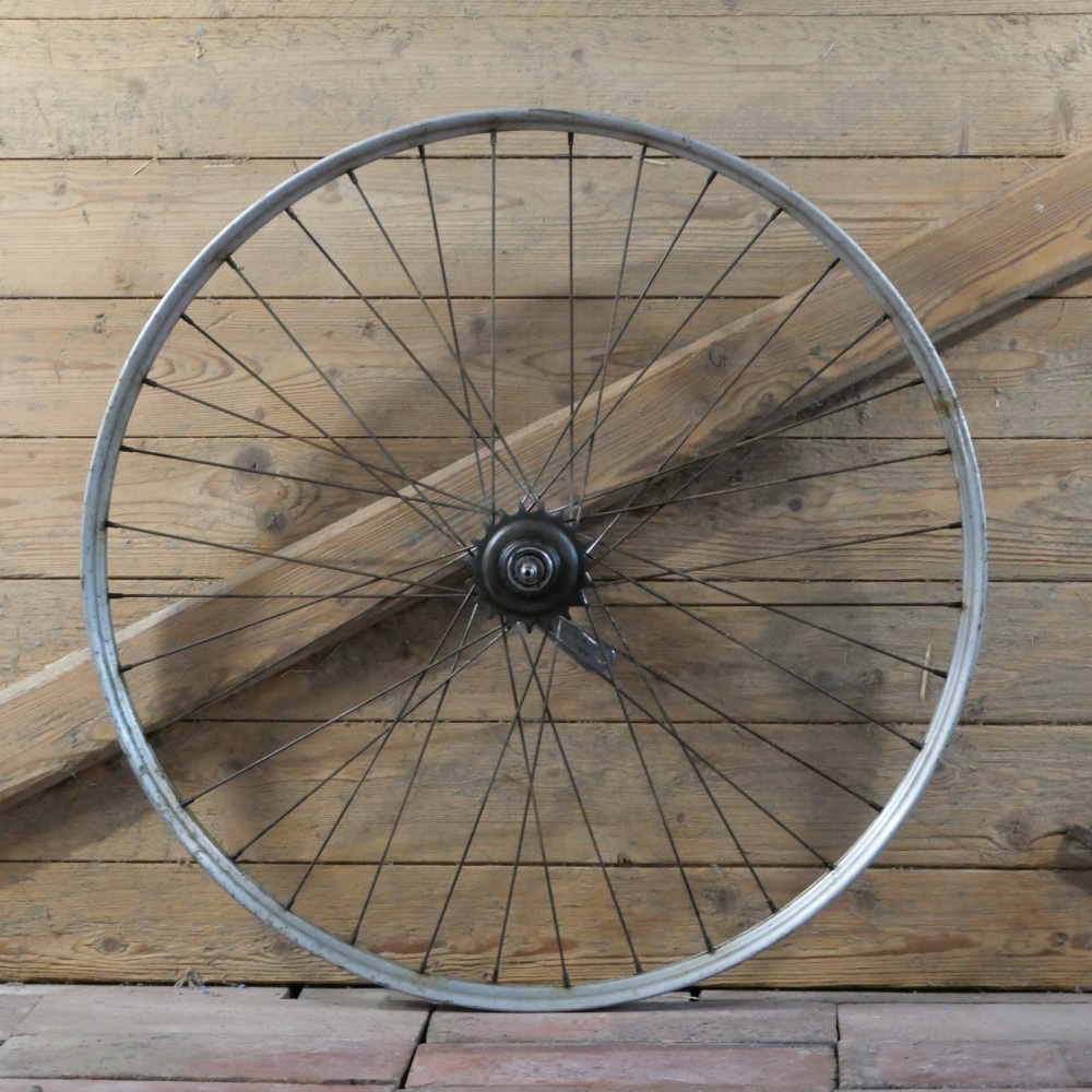 Hinterrad, 26 Zoll (559), 1961, Alu-Rippenfelge, Nabe F&S Komet, gebr. 