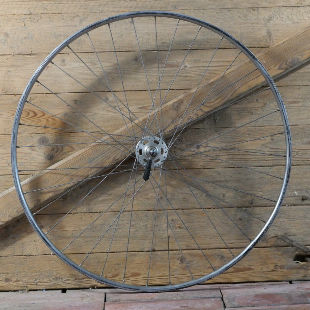 Vorderrad 27 Zoll (630), 60er/70er J., für Rennrad, Hohlkammer-Schlauchreifenfelge, Nabe: NORMANDIE Hochflansch, gebr. 