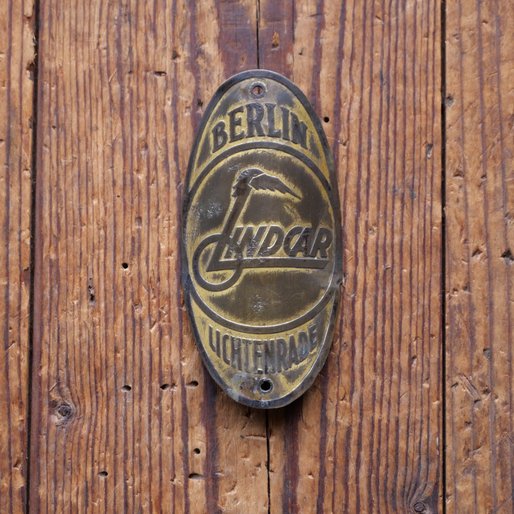 Steuerkopfschild LINDCAR, 20er/30er Jahre, Originalschild aus Sammlungsbestand 