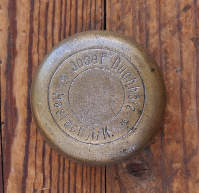Klingeldeckel JOSEF BUCHHOLZ/Haslach, orig. 1920er/30er J., Glockenbronze vernickelt, gebr. 