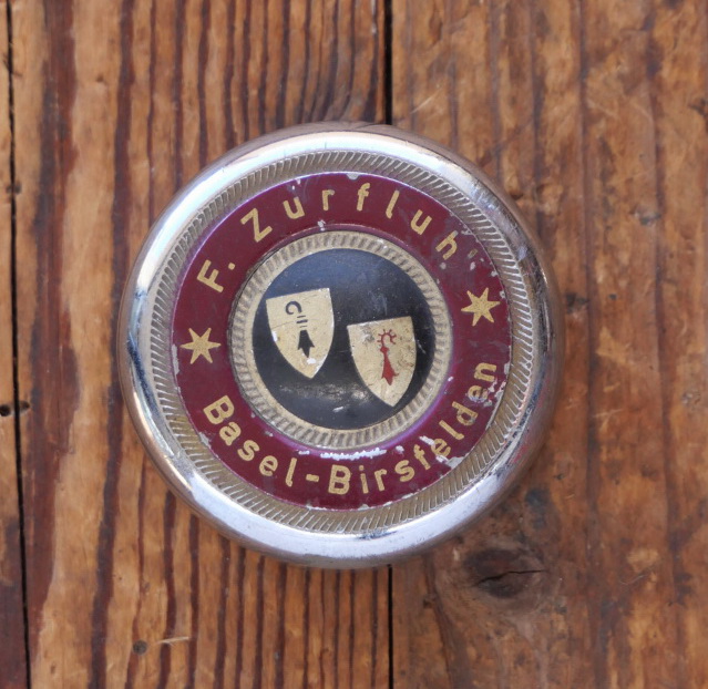 Klingeldeckel F. ZURFLUH/Basel, orig. 1950er/60er J., verchromt/lackiert, gebr. 