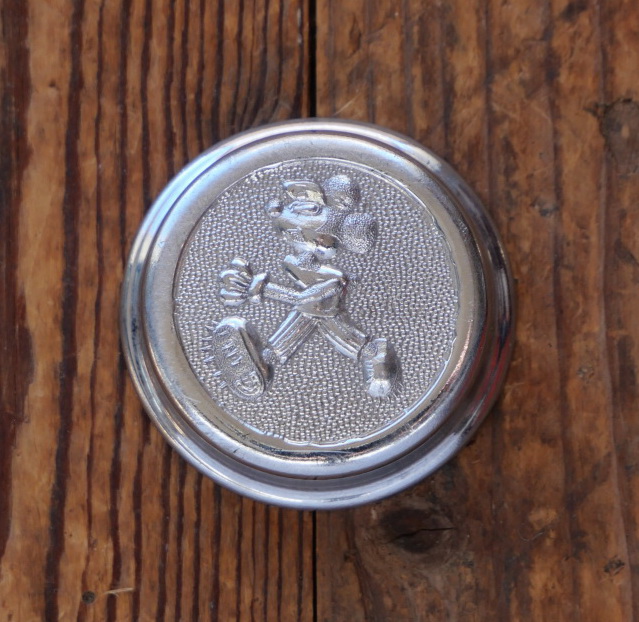 Klingeldeckel Motiv "MICKEY MOUSE", orig. 1950er/60er J., verchromt, für Kinderrad, gebr. 