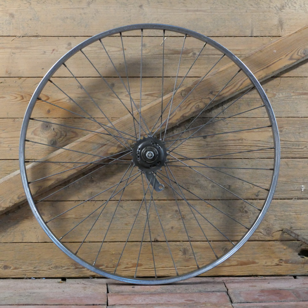 Hinterrad mit SCHÜRMANN Chrom-Felge 26 Zoll (559), 60er/70er J., F&S Komet-Nabe, gebr. 