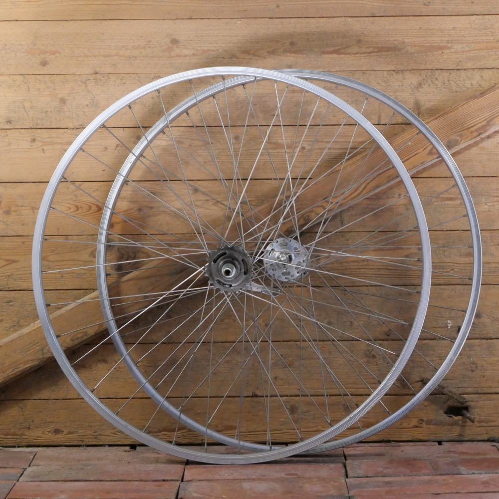 Laufradsatz mit Aluminium-Felgen 27 Zoll (630), 1980er J., mit Torpedo 3-Gang-Nabe, gebr. 