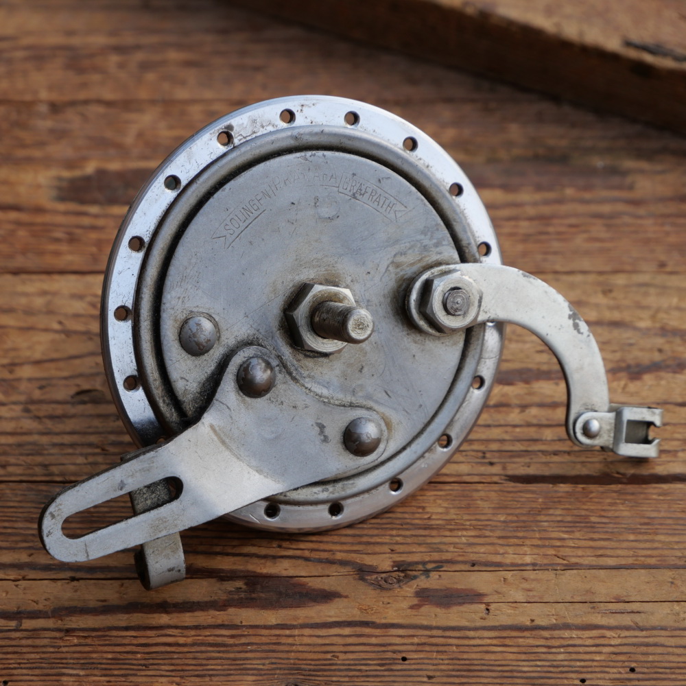 Nabe Vorderrad Fahrrad/Motorfahrrad, PRÄNAFA Trommelbremsnabe, 30er-50er J., NOS 