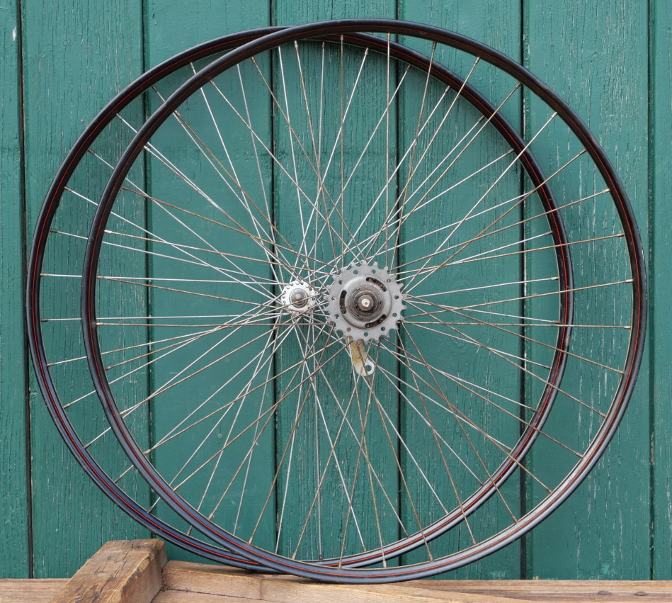 Laufradsatz 28 Zoll (622) für Drahtbereifung, 60er J., Naben: Union/F&S Torpedo, gebr. 