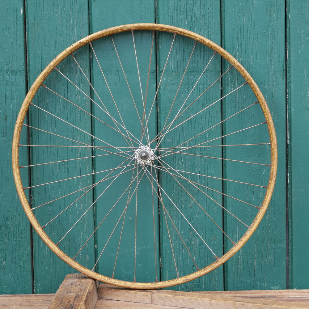 Vorderrad 26 Zoll, Außendurchmesser ca. 585 mm, für Wulstbereifung, Felge 20er/30er J., Holzdekor,  RENAK-Nabe, gebr. 