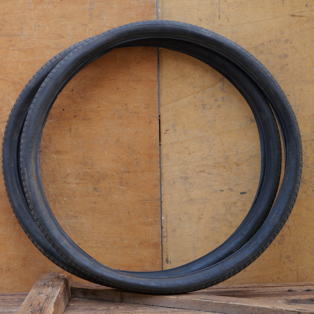 Reifensatz Fahrrad, CONTINENTAL Nylon-S Extra Prima Cord Ballon, 26 x 1,75 x 2 (559), Draht, original 30er-50er Jahre, gebr. 
