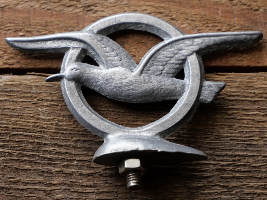 Schutzblechfigur MÖVE, Aluminium, original 30er - 50er Jahre, gebr. 